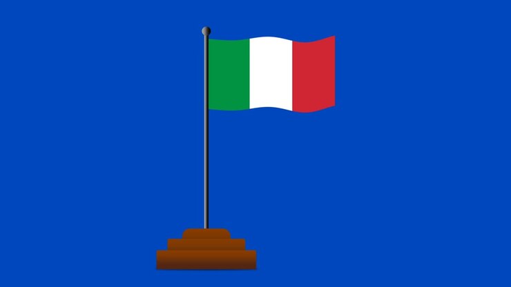 Bandiera nazionale italiana animata isolata su sfondo blu. Vista completa della bandiera italiana.