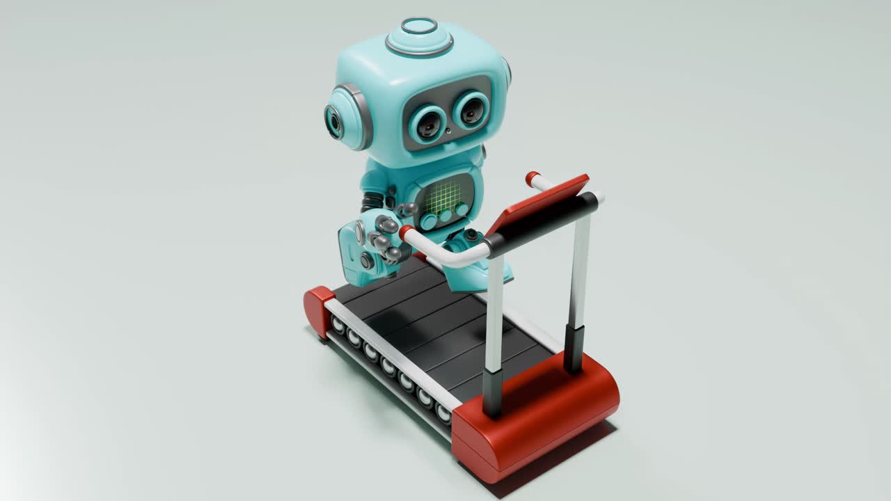 robot lindo haciendo ejercicio en la cinta de correr