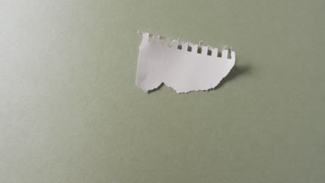 Video-of-close-up-of-torn-piece-of-white-paper-on-green-background