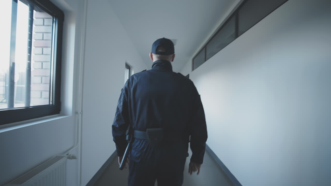 Guardia di sicurezza in un corridoio