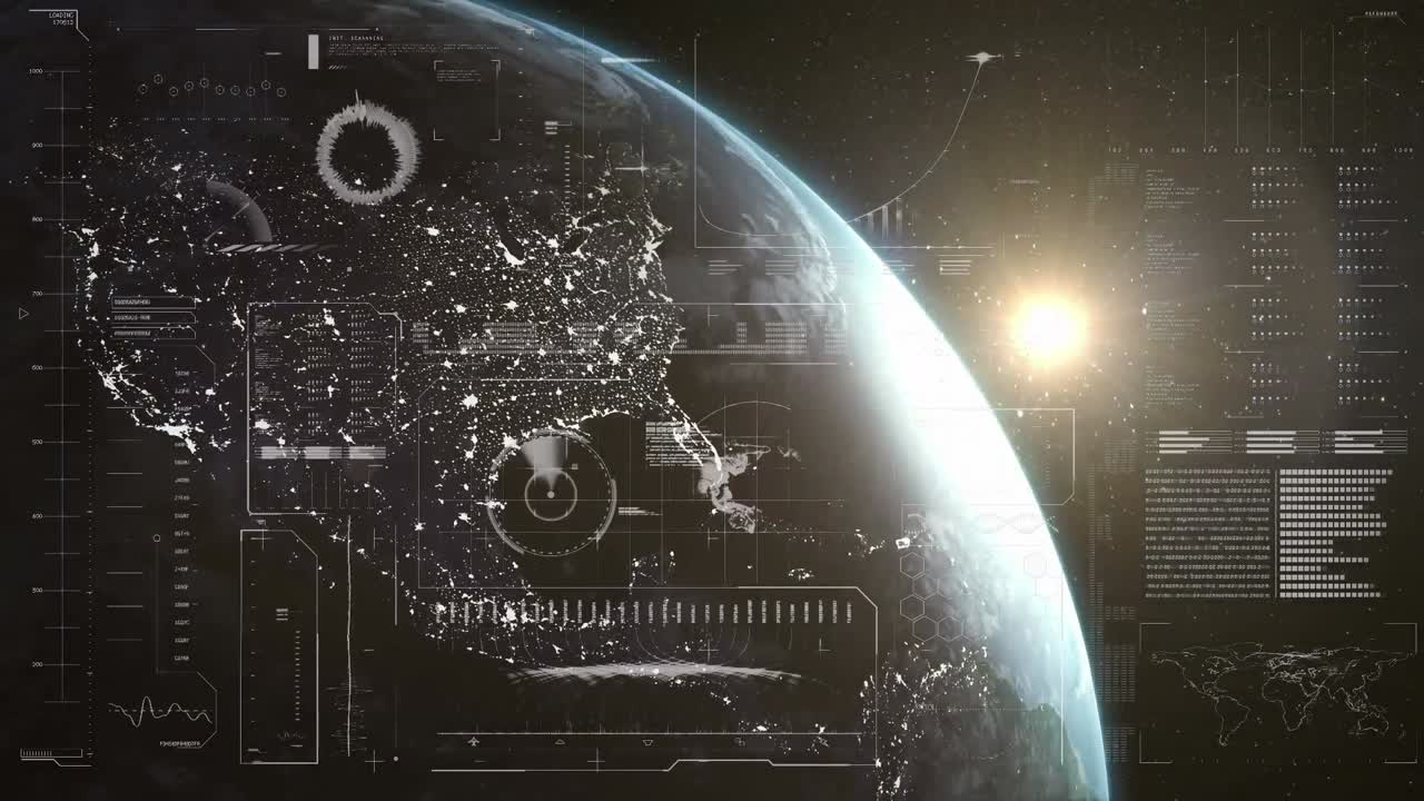 Animation of financial data processing over globe