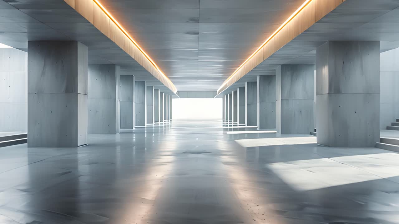Modern Concrete Hallway with Orange Strip Lighting
