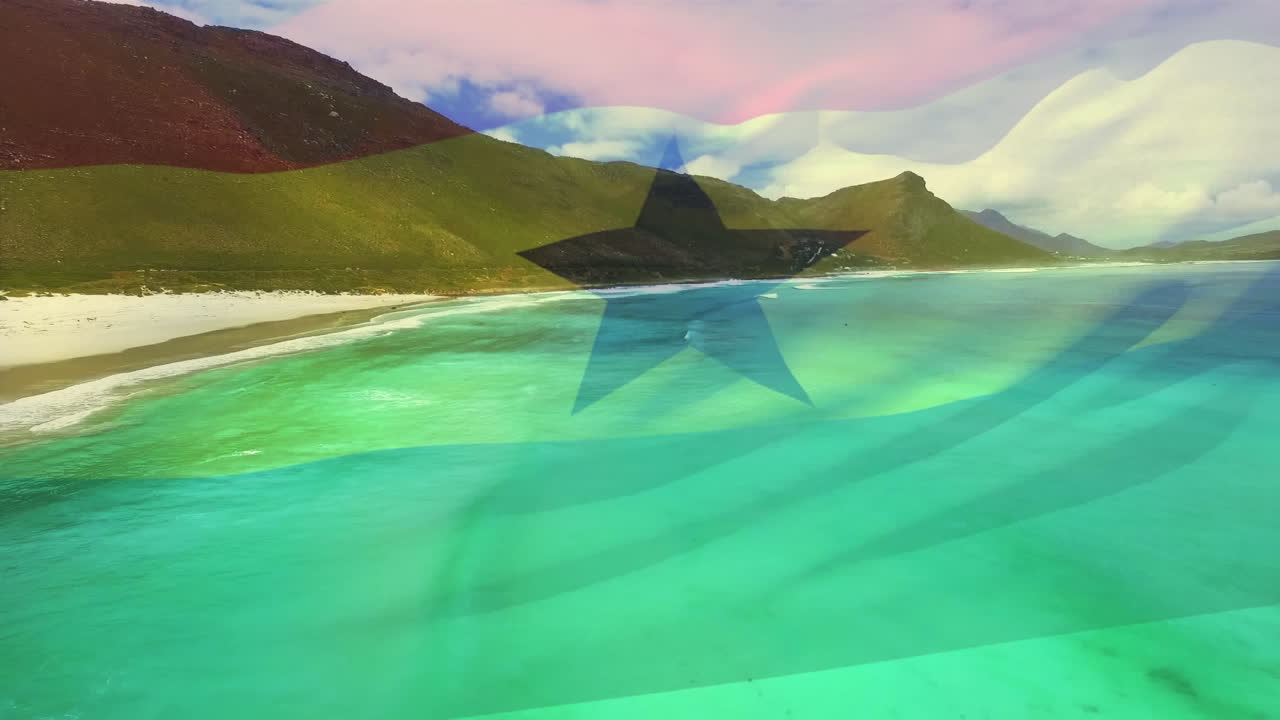animación de la bandera de ghana ondeando sobre una playa soleada