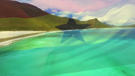 Animation of flag of ghana waving over sunny seaside