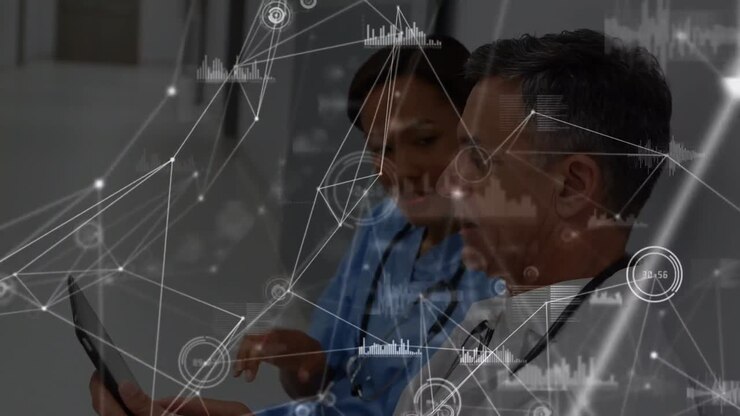 Animation of network of connections over diverse female and male doctors