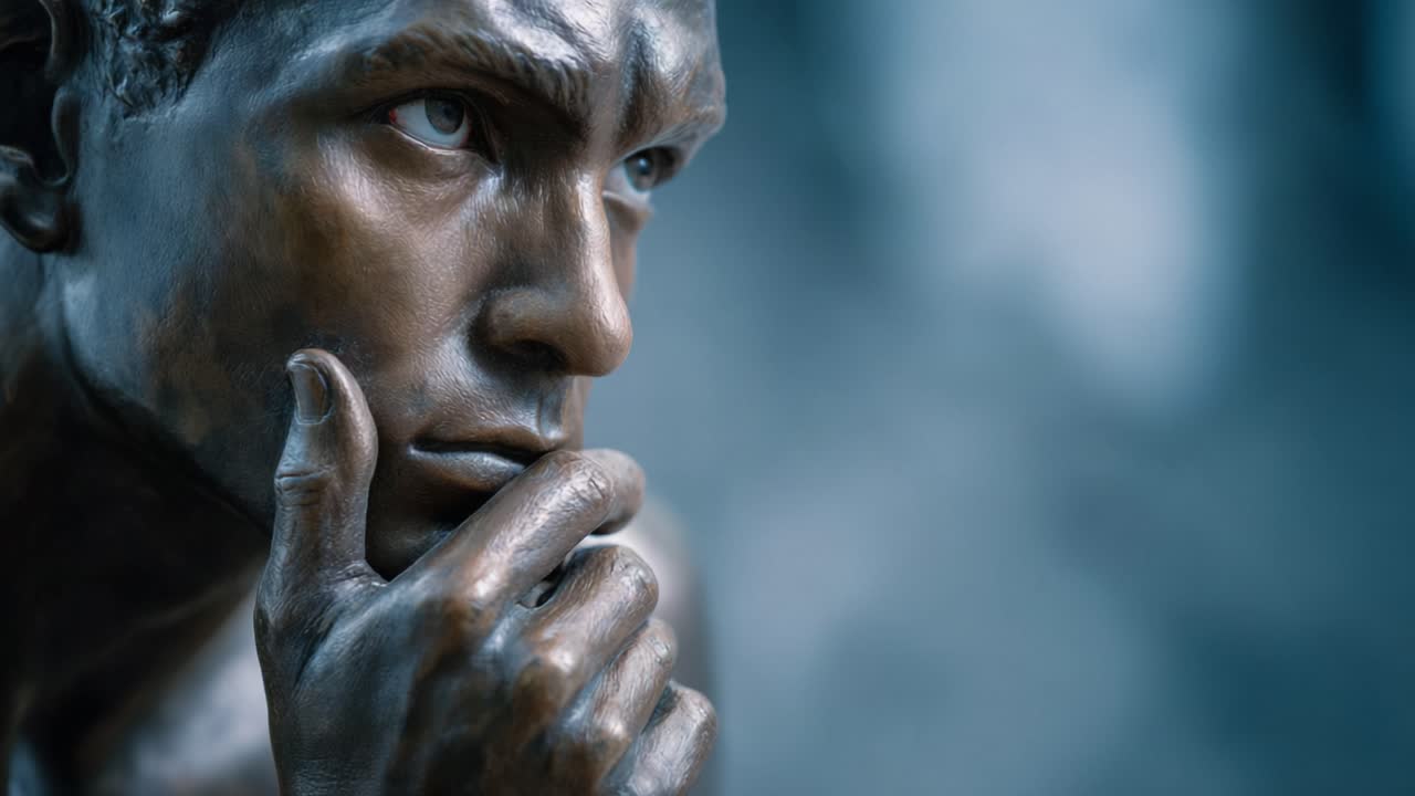 Expressive bronze sculpture depicting deep contemplation and introspection, capturing the essence of human thought and emotion in a striking artistic form