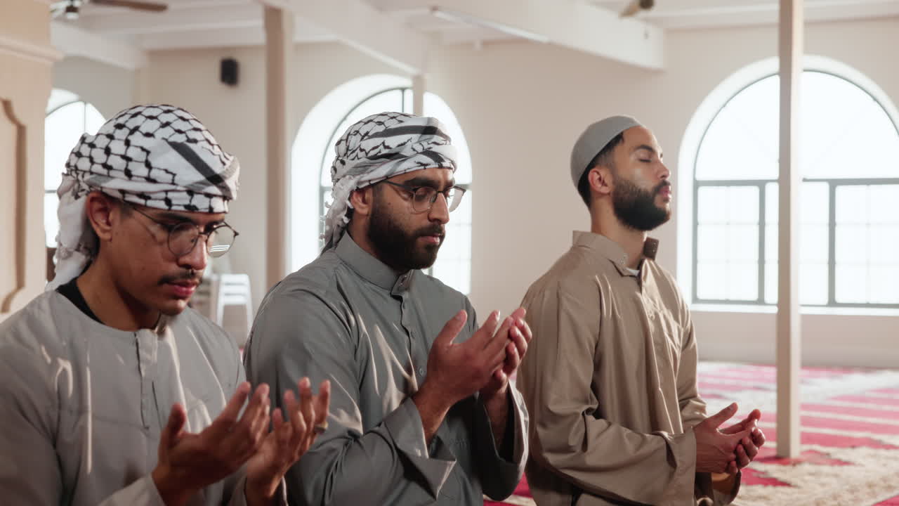 Muslim men praying in a mosque