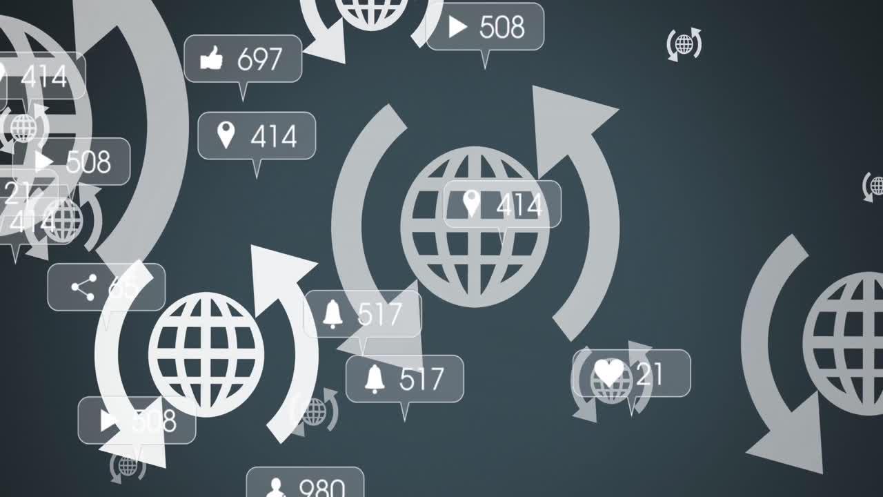 animación de iconos de medios en fondo gris