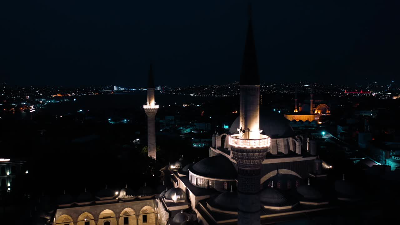 이스탄불의 바예지드 모스크의 야간 풍경, 터키에서 4k 영상