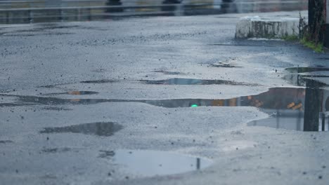 rainy city street with puddles