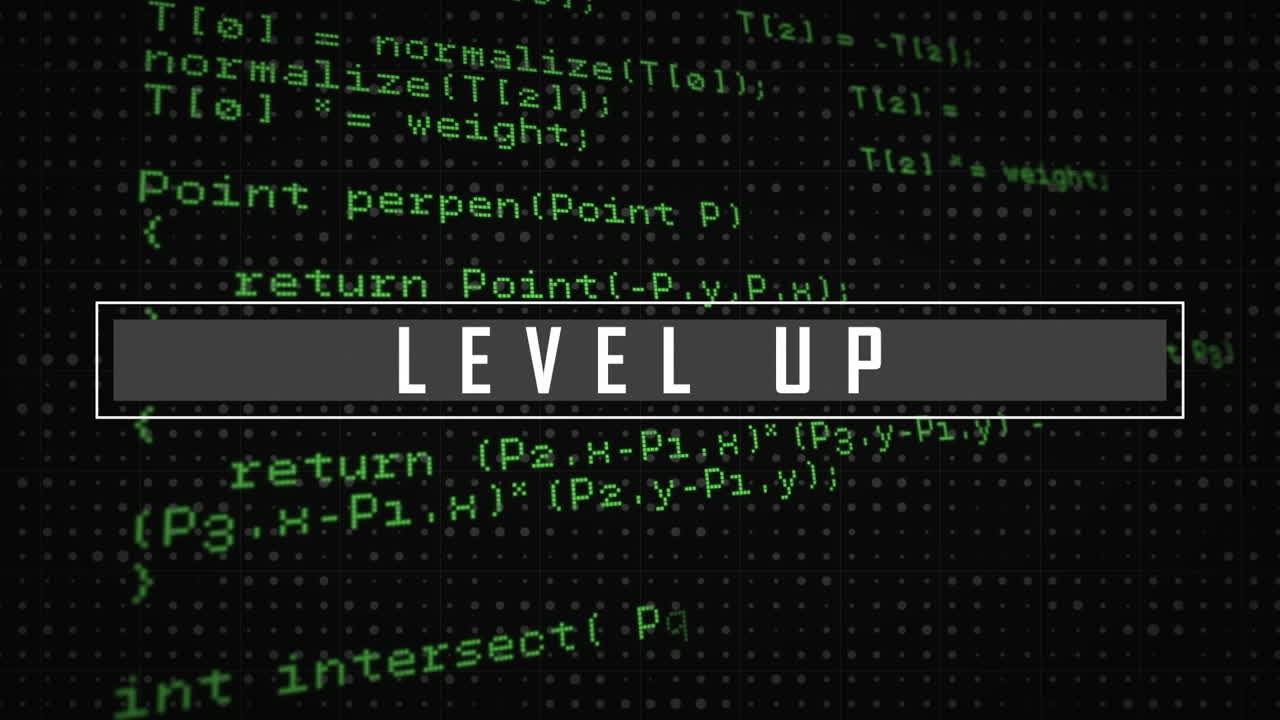 video digital de texto de nivel con codificación por computadora en el fondo