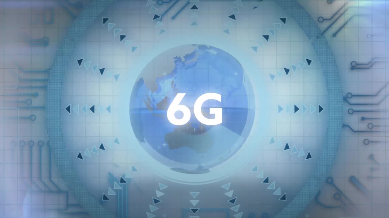 animación de texto 6g con procesamiento de datos en todo el mundo.