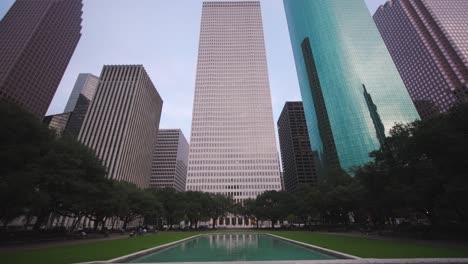 low angle 4k view of downtown houston skyscrapers-3