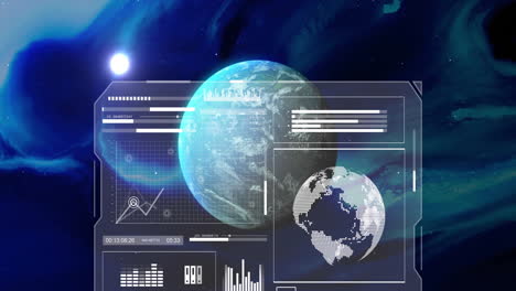 Animación-Del-Procesamiento-De-Datos-Digitales-Sobre-El-Globo-Sobre-Fondo-Azul