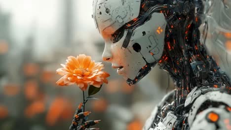 android with a flower