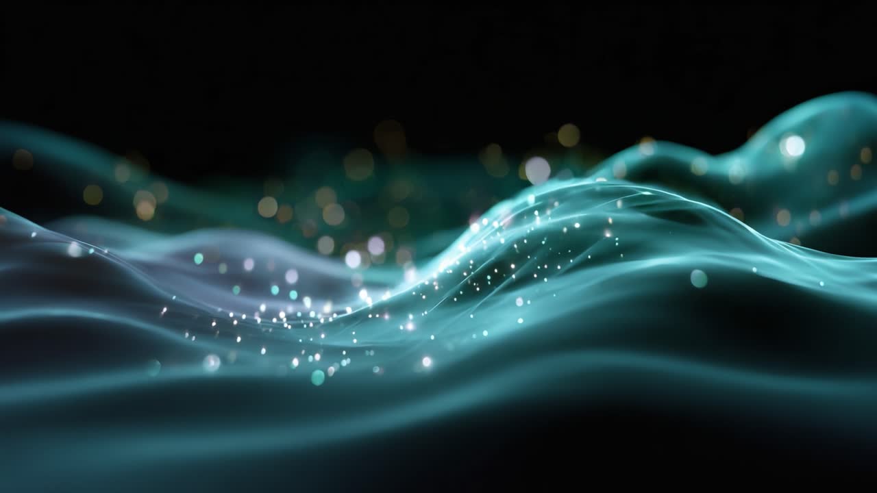 Captivating Flow of Luminous Waves with Iridescent Particles Creating an Enchanting and Dreamlike Atmosphere in a Surreal Visual Experience