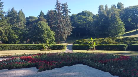 Ein-Sonniger,-Schöner-Morgen-Mit-Vielen-Bäumen,-Hoher-Park