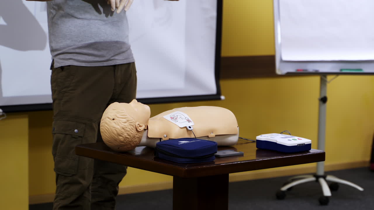 Training dummy used by paramedic trainees. Special dolls for medical trainings. Seminar for medics.