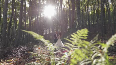 Groom-with-bride-in-the-forest-park.-Wedding-couple.-Happy-family