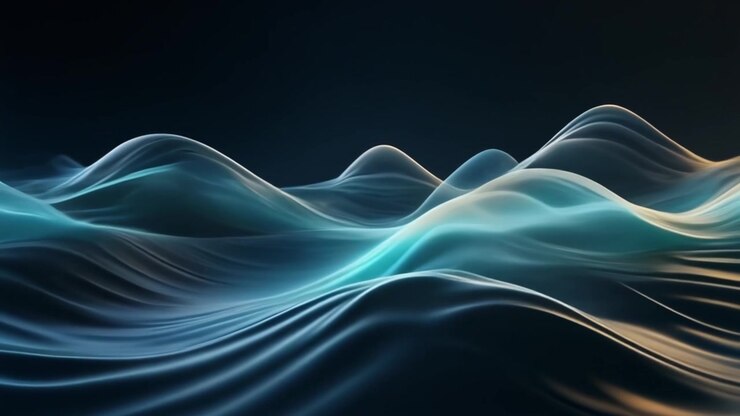 Onde liquide astratte e fluide in blu scuro e verde acqua