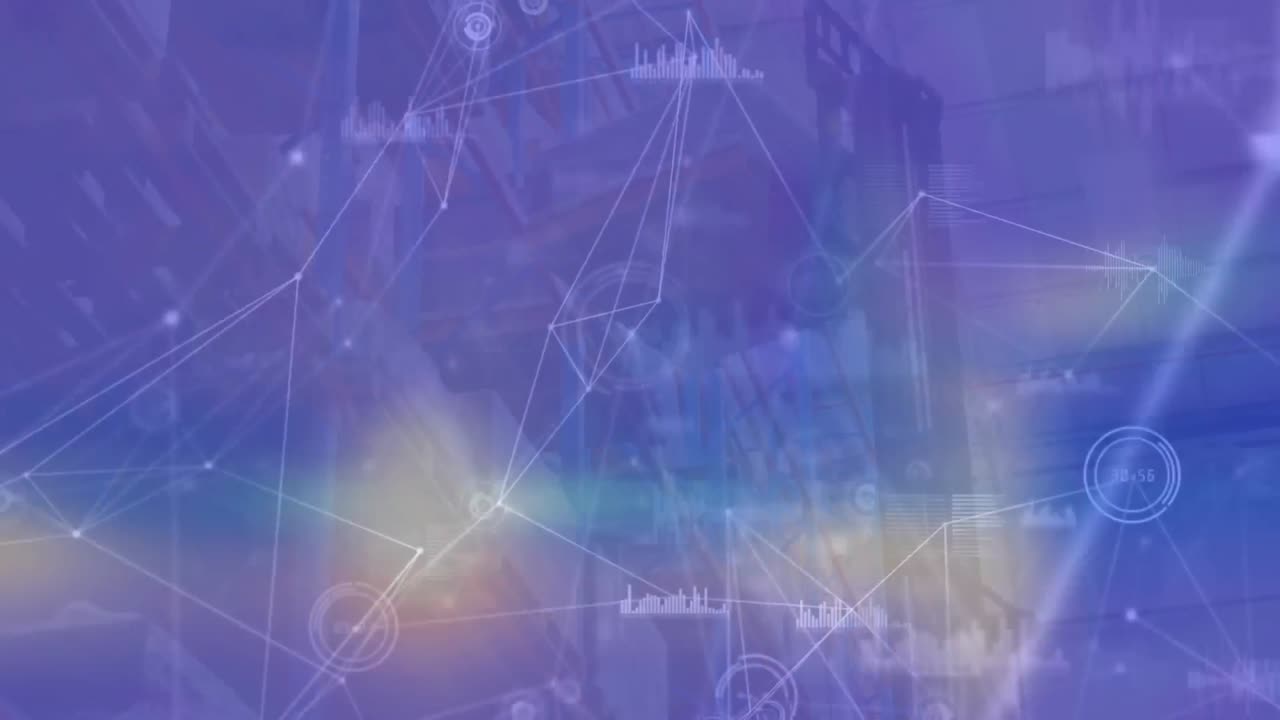 animación de la red de conexiones que giran sobre el almacén