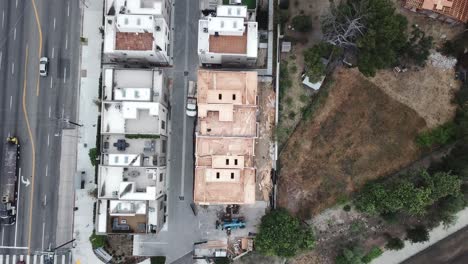 construction site shot from above in 4k in los angeles california