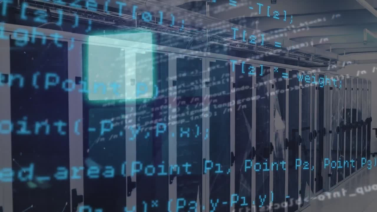 animação do processamento de dados sobre a sala do servidor