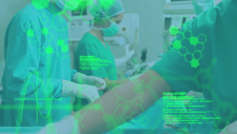 animación de la información médica y el procesamiento de datos sobre los cirujanos en el trabajo en la sala de operaciones
