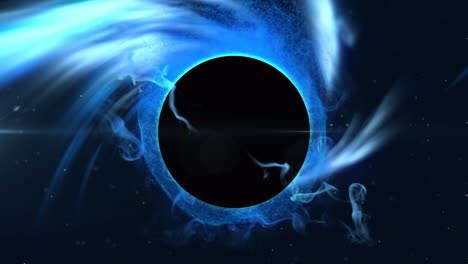 animación de humo azul sobre círculo negro sobre fondo negro