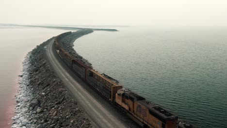 train over the road in the great salt lake utah