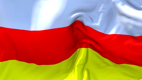 north ossetia flag waving in wind slow motion animation . 4k realistic fabric texture flag smooth blowing on a windy day continuous seamless loop background.