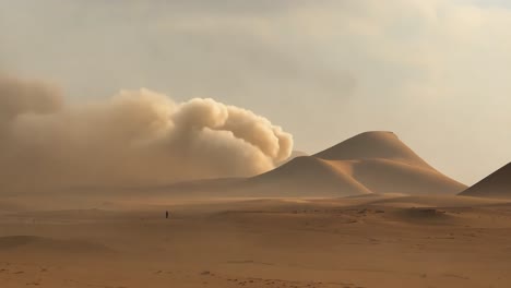 dust storm blowing over desert dunes