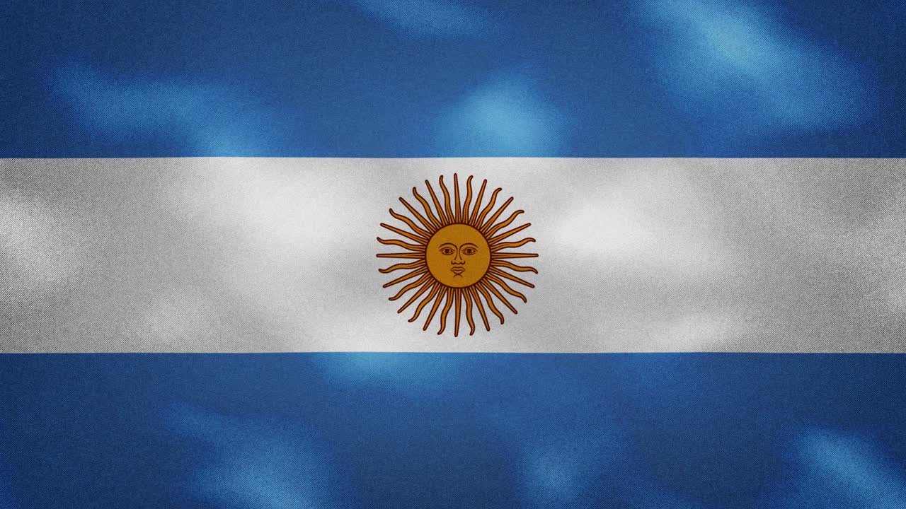 la densa tela de la bandera argentina se agita, el bucle de fondo