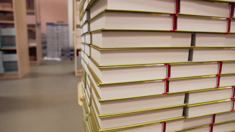 stacked books in a bookstore