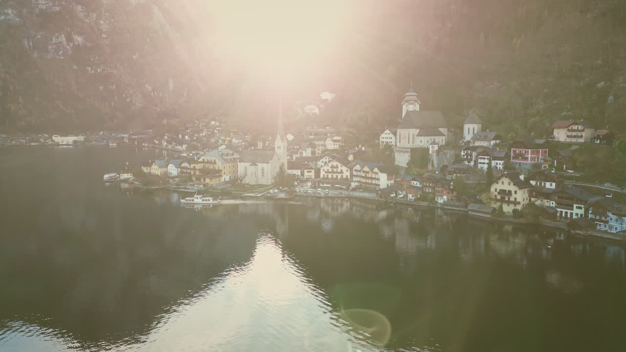 Aerial view of Hallstatt village in Austria