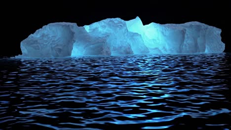 glowing iceberg in the dark ocean