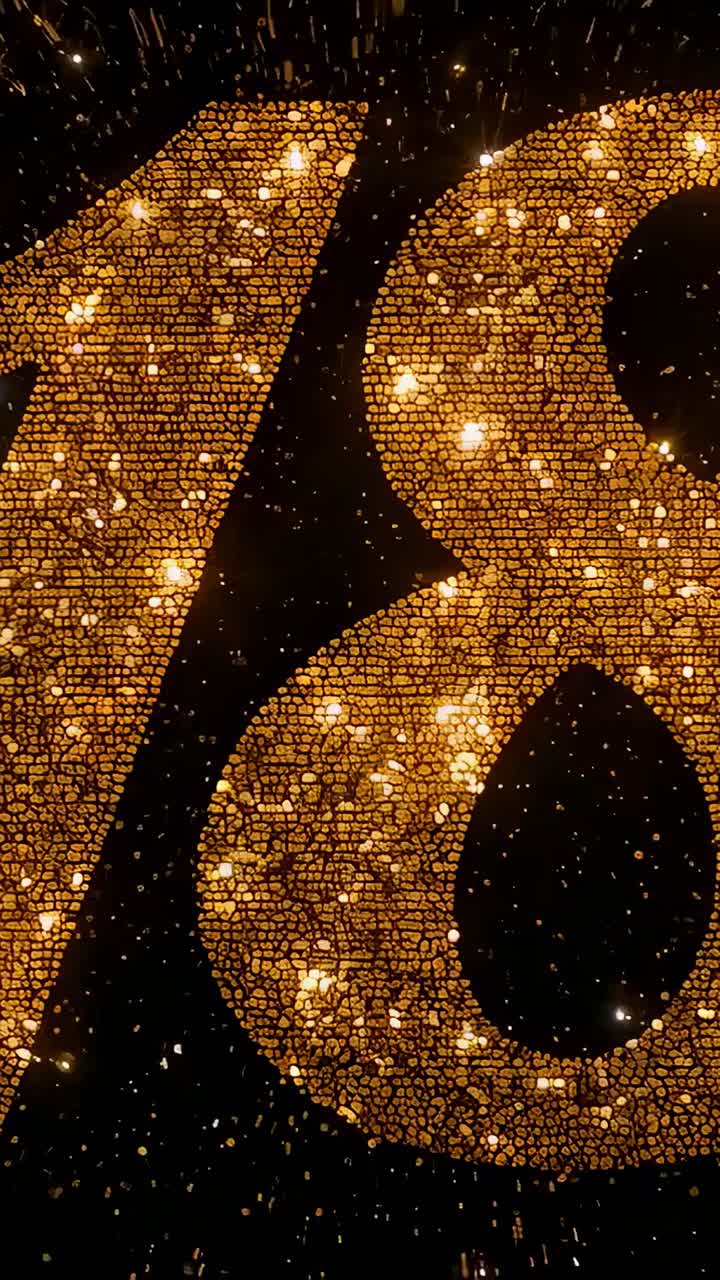 Video verticale: Numeri scintillanti 1 e 8 che si ingrandiscono e si illuminano con un flash in animazione.
