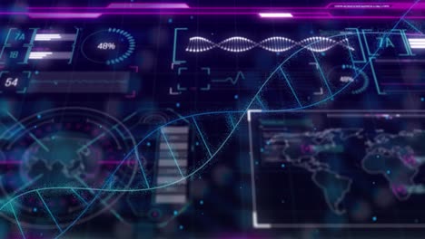 animación de la cadena de adn sobre el procesamiento de datos en fondo negro