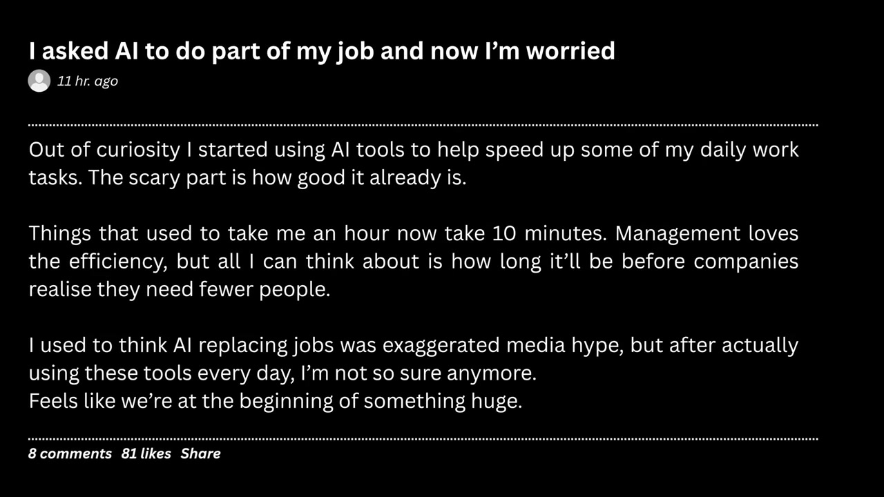Fake Online Forum Post About AI Replacing Workers and Job Security