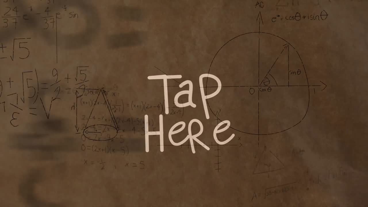 animación del texto aquí sobre fórmulas matemáticas en fondo marrón