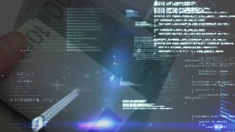 Animation of data processing over euro banknotes
