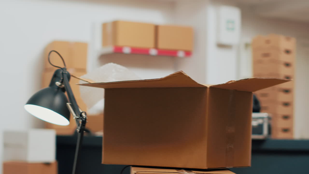 Boxes on a desk in an office