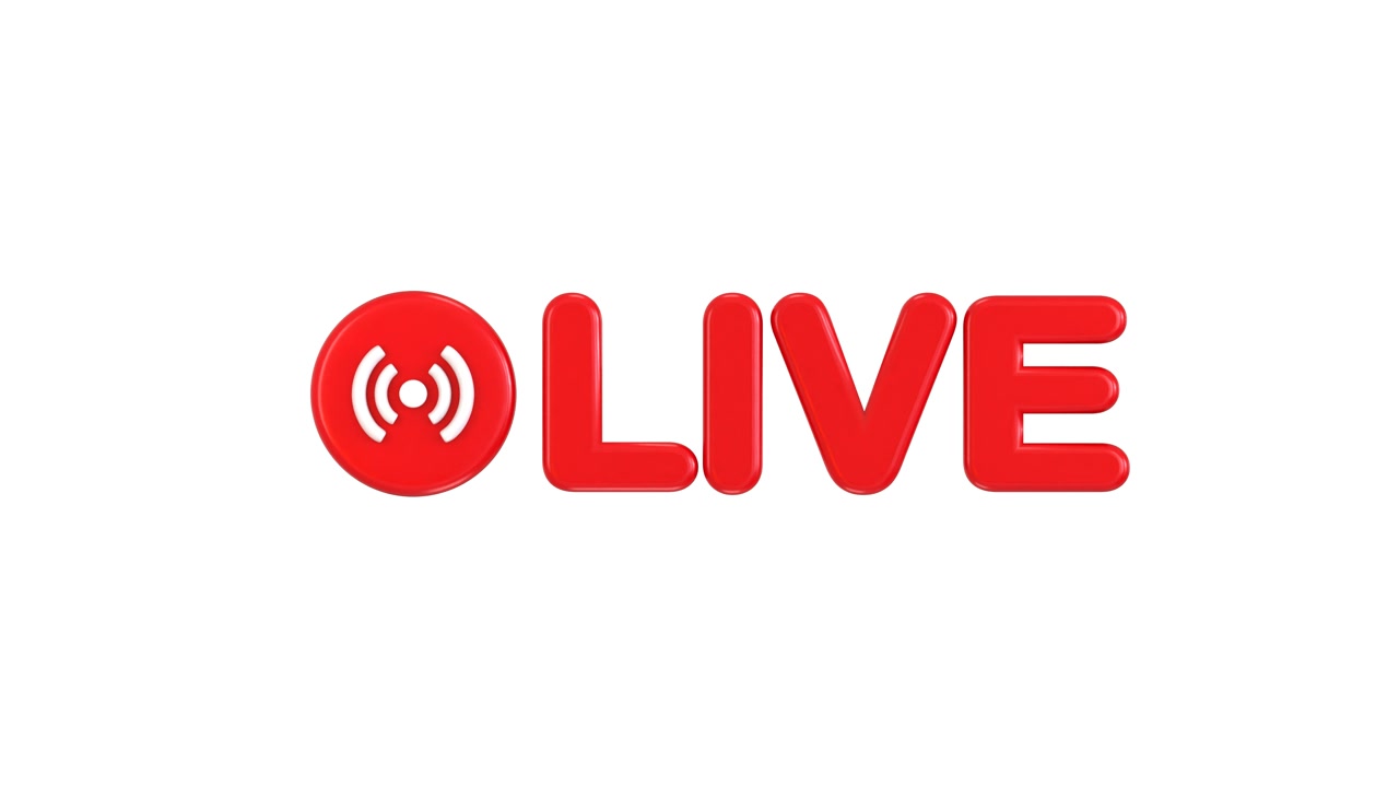 Rødt live streaming-ikon og tekst på hvid baggrund
