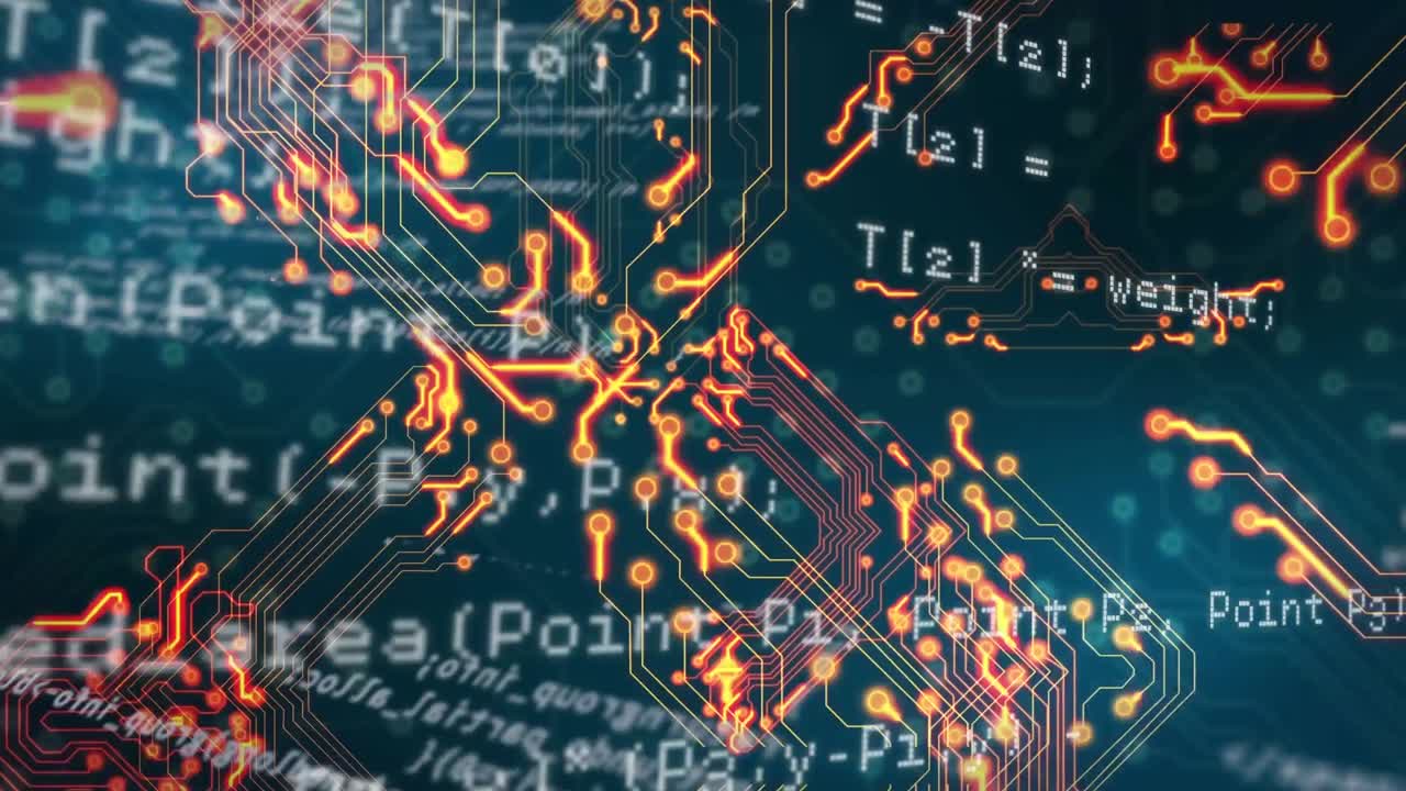Animation of data processing on black background