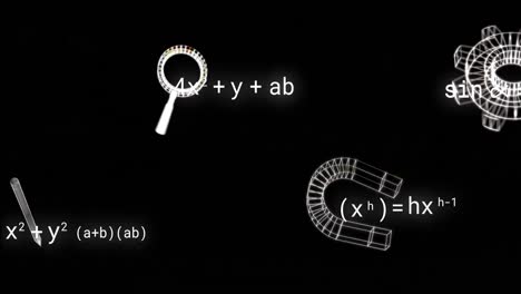 Animación-De-Iconos-Sobre-Ecuaciones-Matemáticas-Sobre-Fondo-Negro