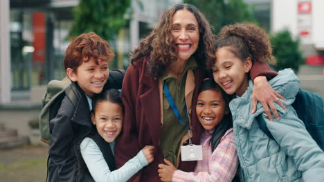 teacher with students outdoors