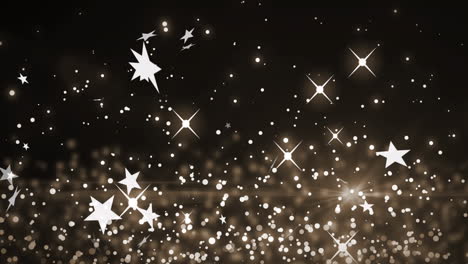 animación de estrellas de navidad cayendo sobre un fondo marrón brillante