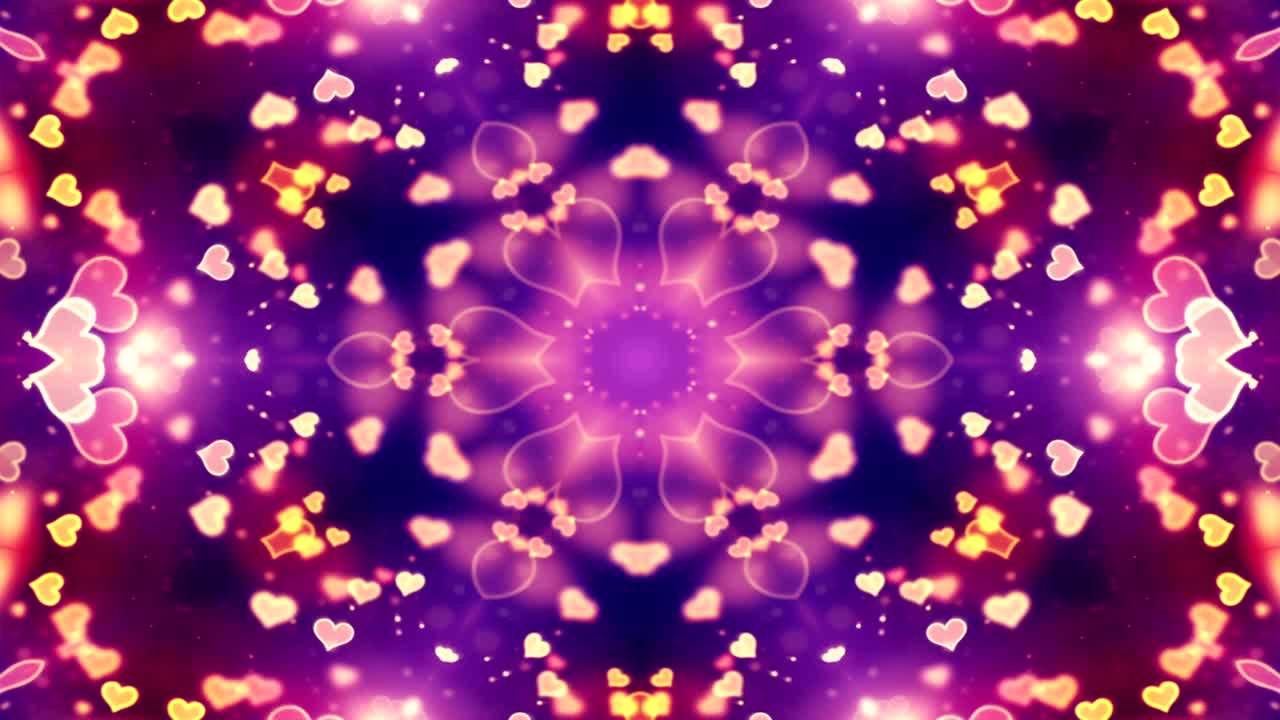 Motivo Astratto Colorato, Lucido e Ipnotico, con Concetto Simmetrico Ornamentale Decorativo, Movimento Caleidoscopico e Forme Geometriche (Cerchi e Stelle)