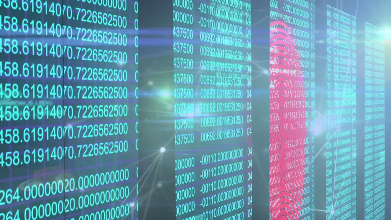 animación de números, luces, conexiones y huellas dactilares