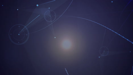 animation of connected dots forming geometric shape over lens flares against abstract background